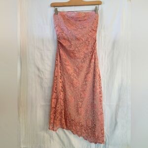 Stunning Vintage Heart Moon Star coral pink lace sleeveless midi dress size L